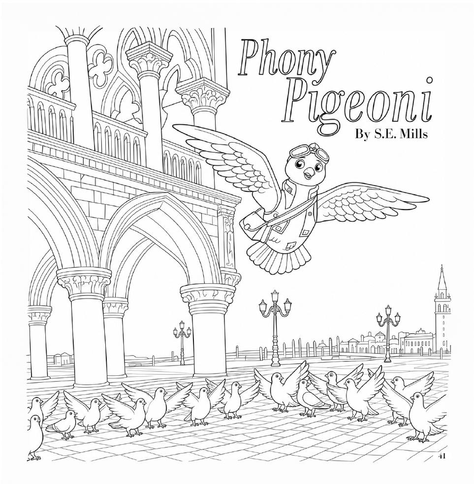 Phony Pigeoni coloring-book title page